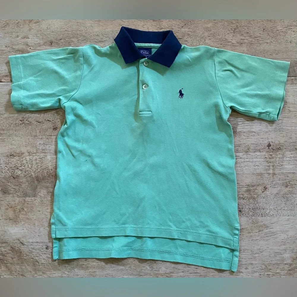 Vintage Polo Ralph Lauren Boys’ Sz 5 Green/Navy Cotton Jersey Polo Shirt‎